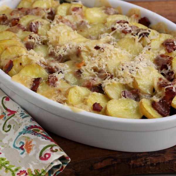 Robiola, Swiss Chard and Fingerling Potato Gratin